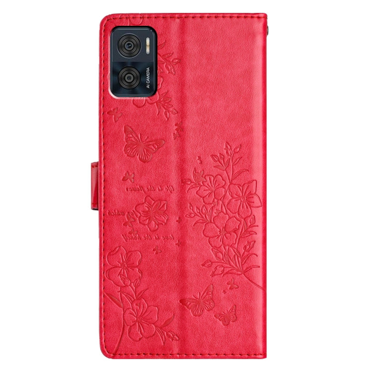 For Motorola Moto E22 Butterflies and Flowers Leather Phone Case