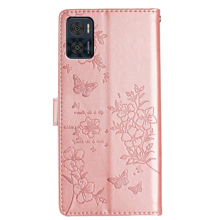For Motorola Moto E22 Butterflies and Flowers Leather Phone Case