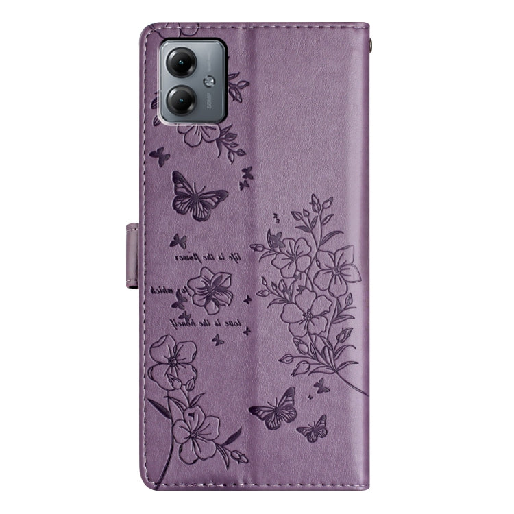 For Motorola Moto G14 Butterflies and Flowers Leather Phone Case