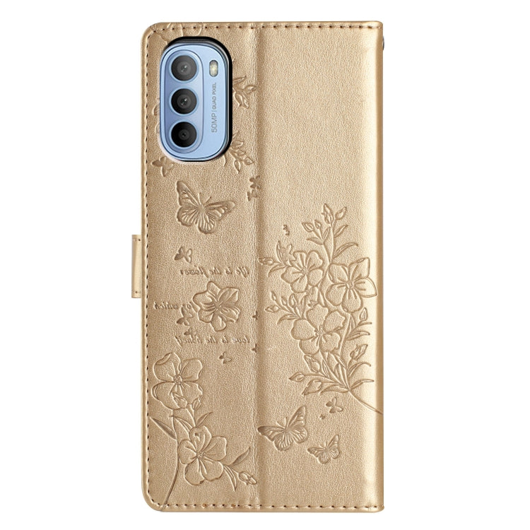 For Motorola Moto G52 Butterflies and Flowers Leather Phone Case