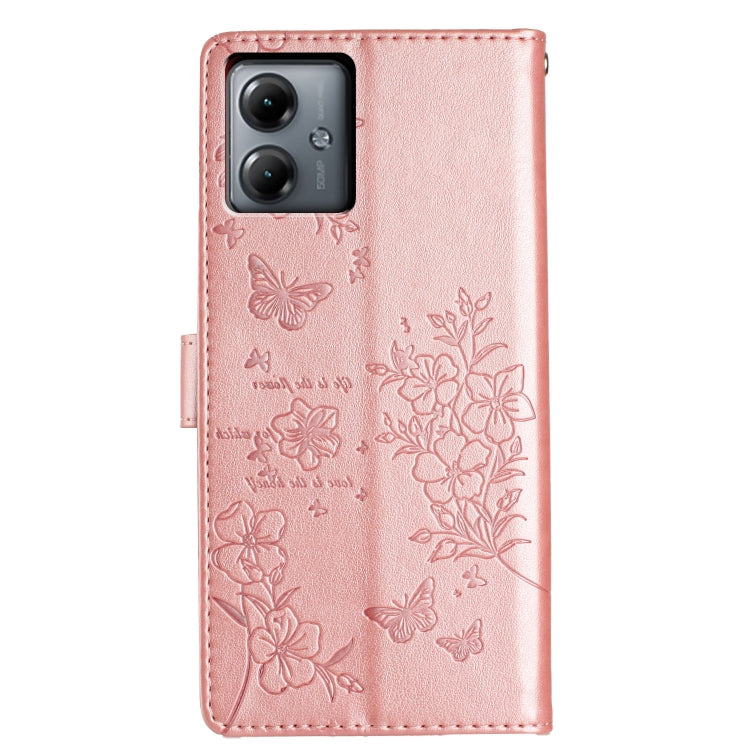 For Motorola Moto G54 Butterflies and Flowers Leather Phone Case