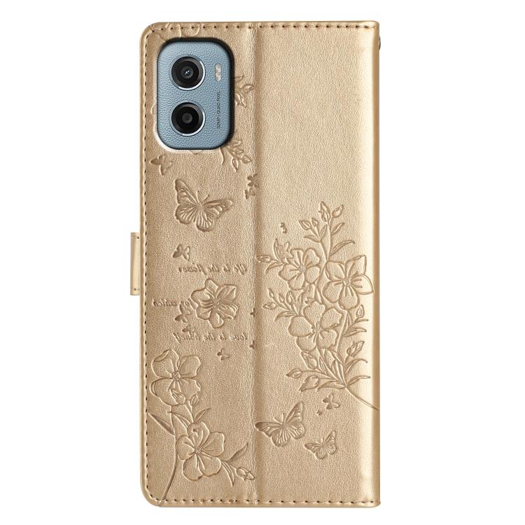 For Motorola Moto E15 Butterflies and Flowers Leather Phone Case