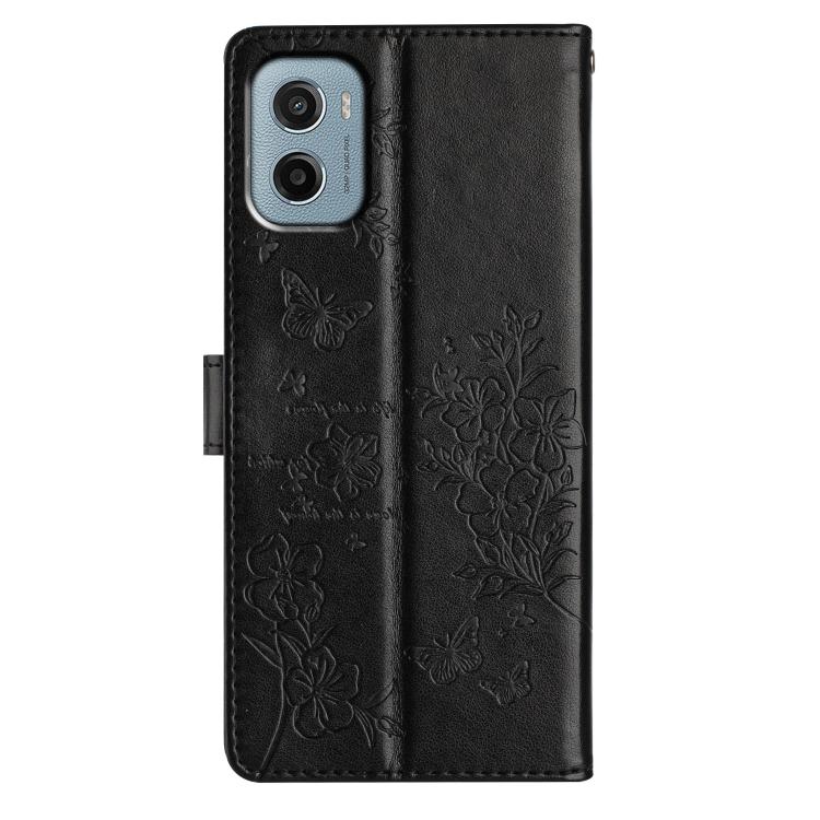 For Motorola Moto E15 Butterflies and Flowers Leather Phone Case