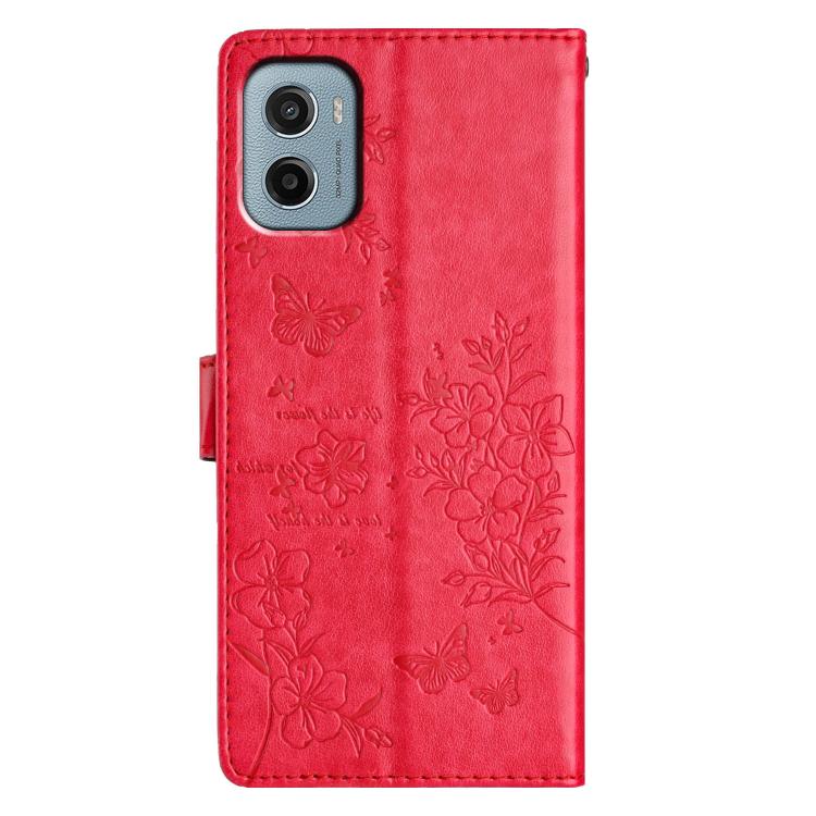 For Motorola Moto E15 Butterflies and Flowers Leather Phone Case