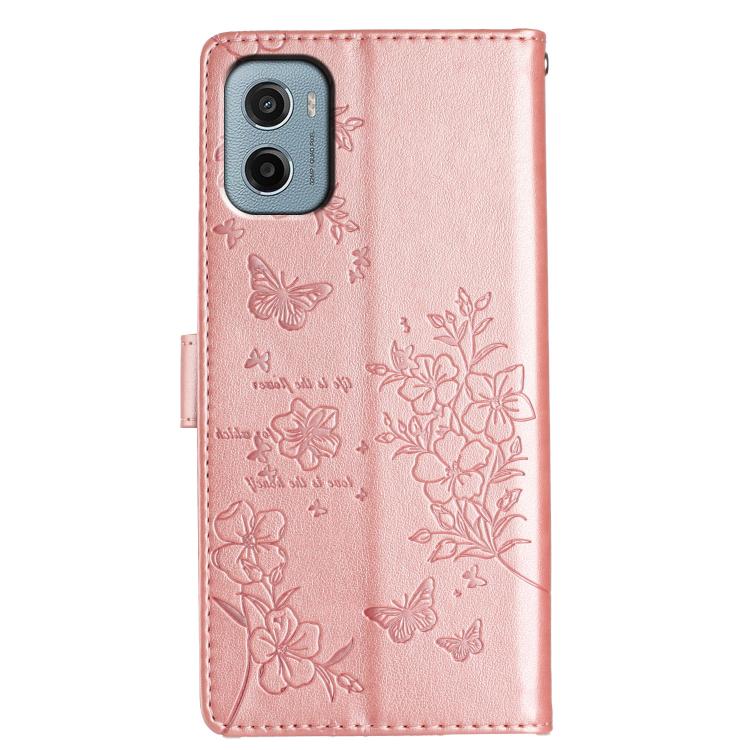 For Motorola Moto E15 Butterflies and Flowers Leather Phone Case