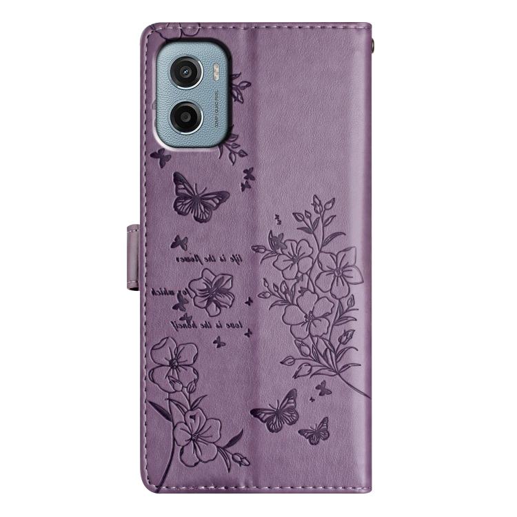 For Motorola Moto E15 Butterflies and Flowers Leather Phone Case