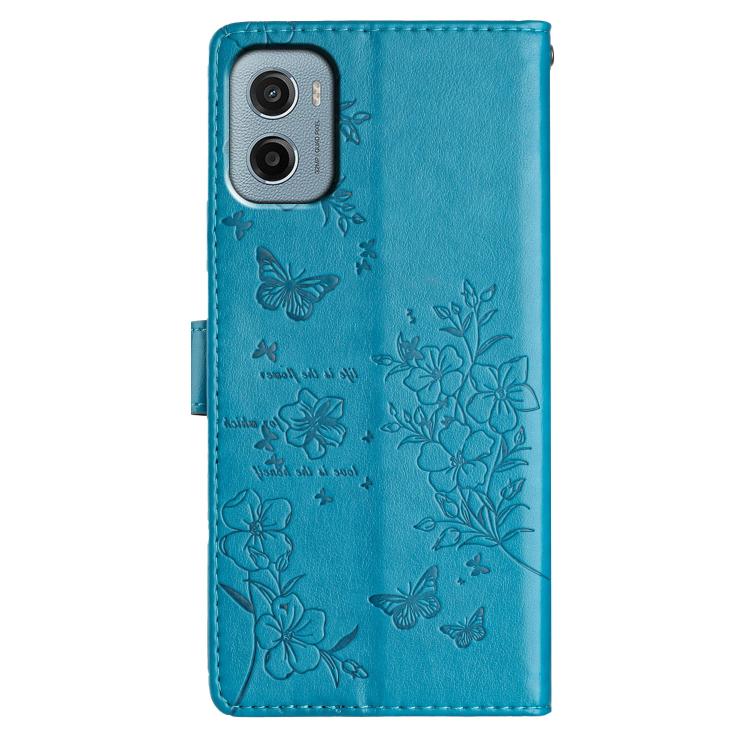 For Motorola Moto E15 Butterflies and Flowers Leather Phone Case