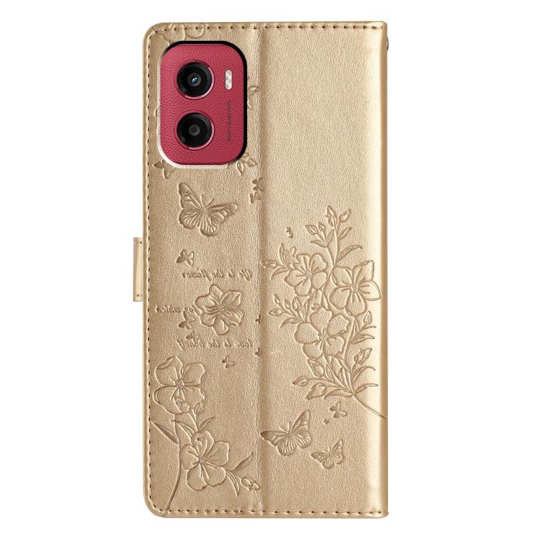 For Motorola Moto G05 Butterflies and Flowers Leather Phone Case
