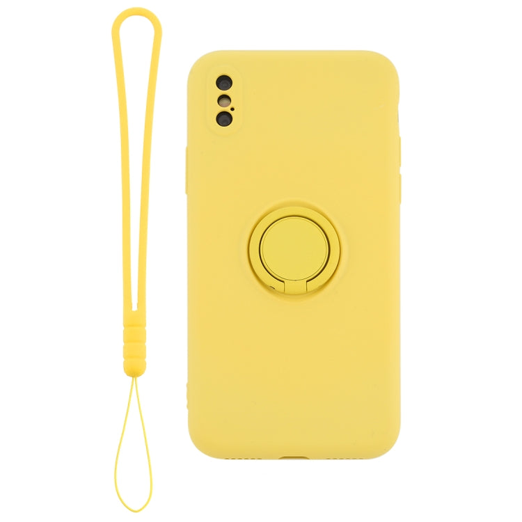 For iPhone X / XS Solid Color Liquid Silicone Shockproof Full Coverage Protective Case with Ring Holder & Lanyard
