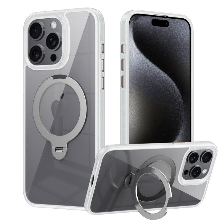 For iPhone 15 Pro Max Transparent MagSafe Magnetic Rotating Ring Holder Phone Case