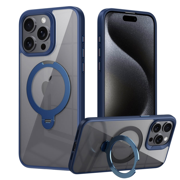 For iPhone 15 Pro Transparent MagSafe Magnetic Rotating Ring Holder Phone Case