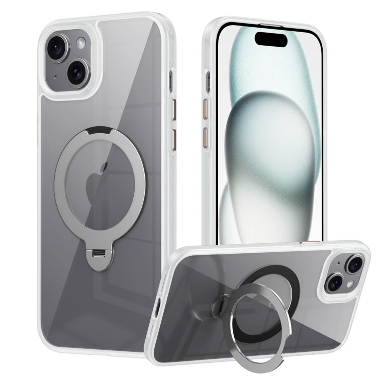 For iPhone 15 Plus Transparent MagSafe Magnetic Rotating Ring Holder Phone Case