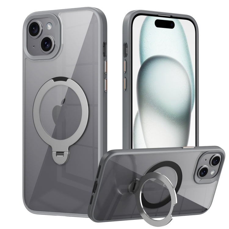 For iPhone 15 Transparent MagSafe Magnetic Rotating Ring Holder Phone Case
