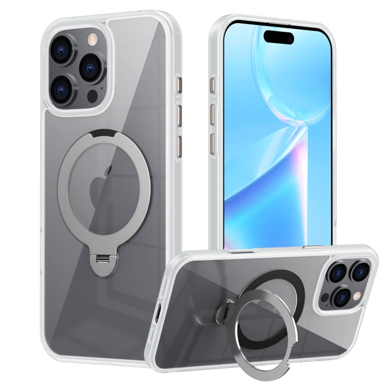 For iPhone 16 Pro Transparent MagSafe Magnetic Rotating Ring Holder Phone Case