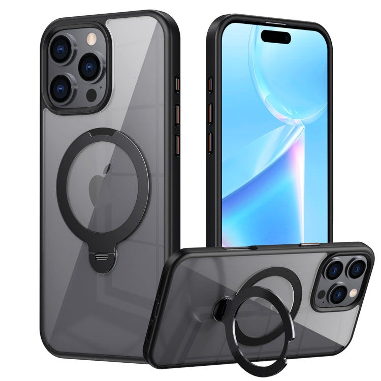 For iPhone 16 Pro Transparent MagSafe Magnetic Rotating Ring Holder Phone Case