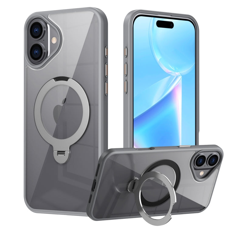 For iPhone 16 Plus Transparent MagSafe Magnetic Rotating Ring Holder Phone Case