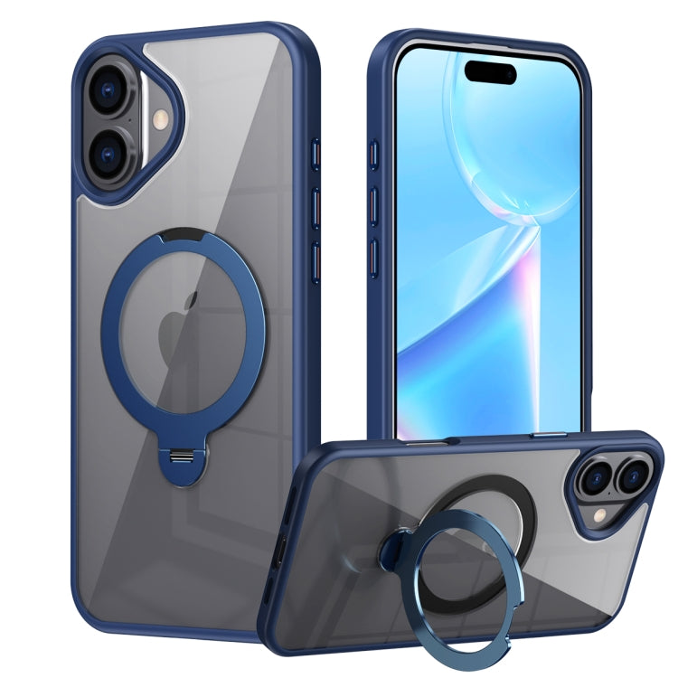 For iPhone 16 Plus Transparent MagSafe Magnetic Rotating Ring Holder Phone Case
