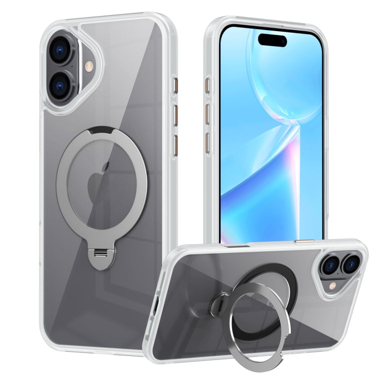 For iPhone 16 Transparent MagSafe Magnetic Rotating Ring Holder Phone Case