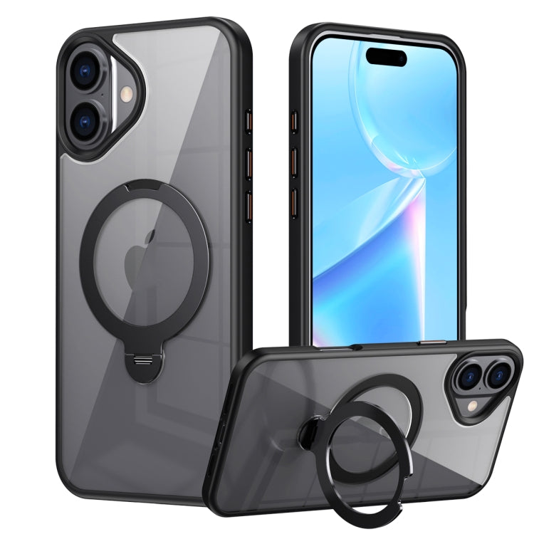 For iPhone 16 Transparent MagSafe Magnetic Rotating Ring Holder Phone Case