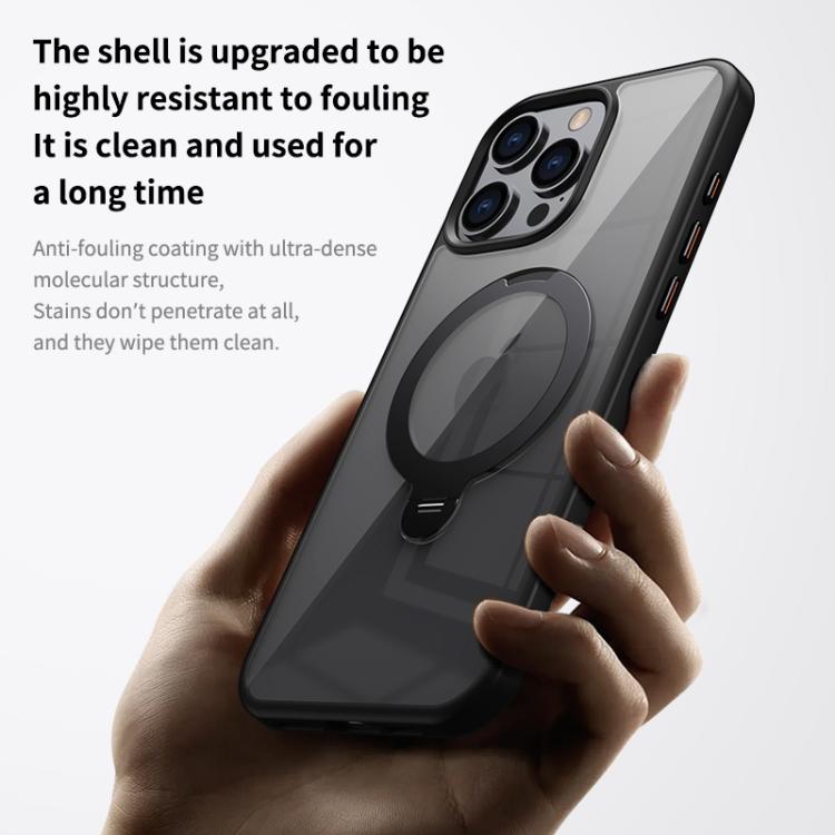 For iPhone 14 Plus Transparent MagSafe Magnetic Rotating Ring Holder Phone Case