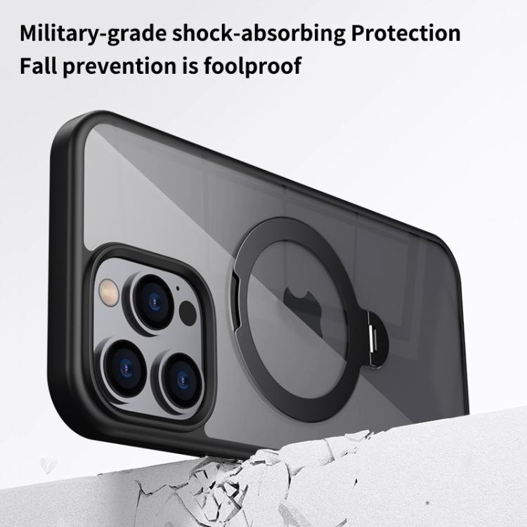 For iPhone 14 Plus Transparent MagSafe Magnetic Rotating Ring Holder Phone Case