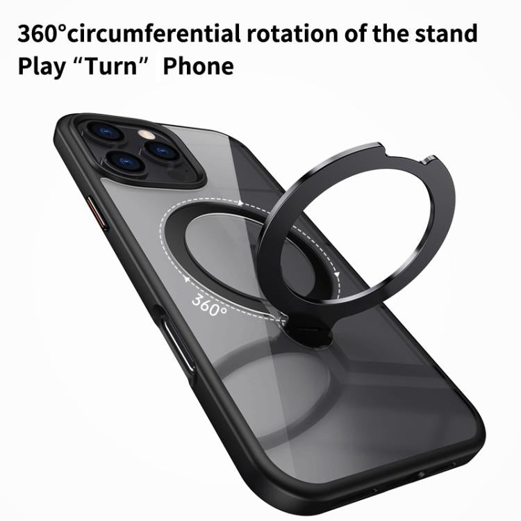 For iPhone 15 Transparent MagSafe Magnetic Rotating Ring Holder Phone Case