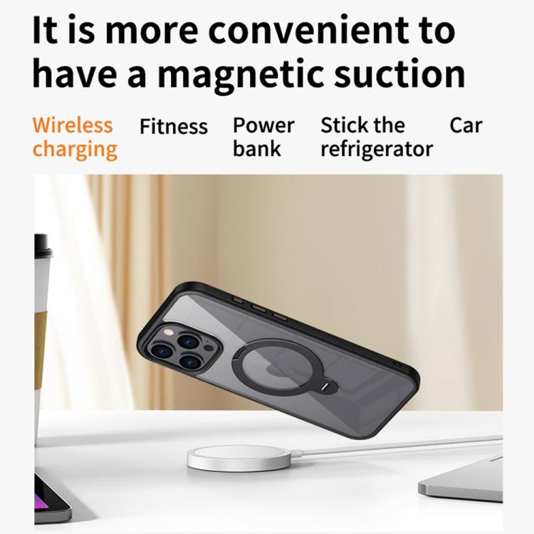 For iPhone 14 Plus Transparent MagSafe Magnetic Rotating Ring Holder Phone Case