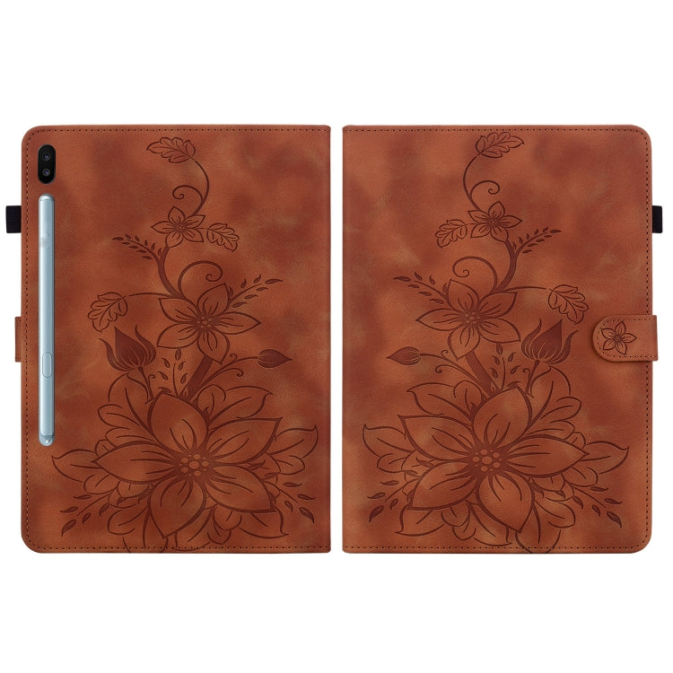 For Samsung Galaxy Tab S6 SM-T860 / SM-T865 Lily Embossed Leather Tablet Case with Pen