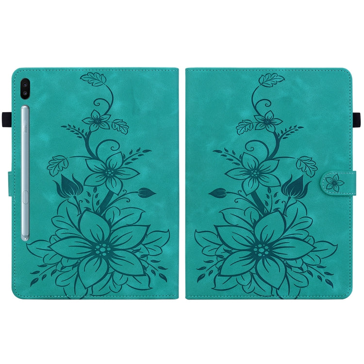 For Samsung Galaxy Tab S6 SM-T860 / SM-T865 Lily Embossed Leather Tablet Case with Pen