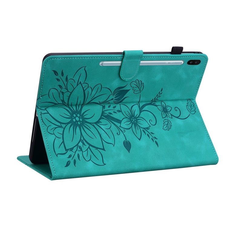 For Samsung Galaxy Tab S6 SM-T860 / SM-T865 Lily Embossed Leather Tablet Case with Pen