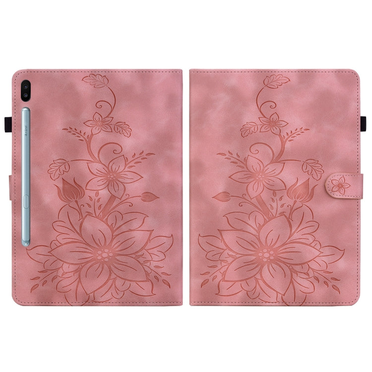 For Samsung Galaxy Tab S6 SM-T860 / SM-T865 Lily Embossed Leather Tablet Case with Pen