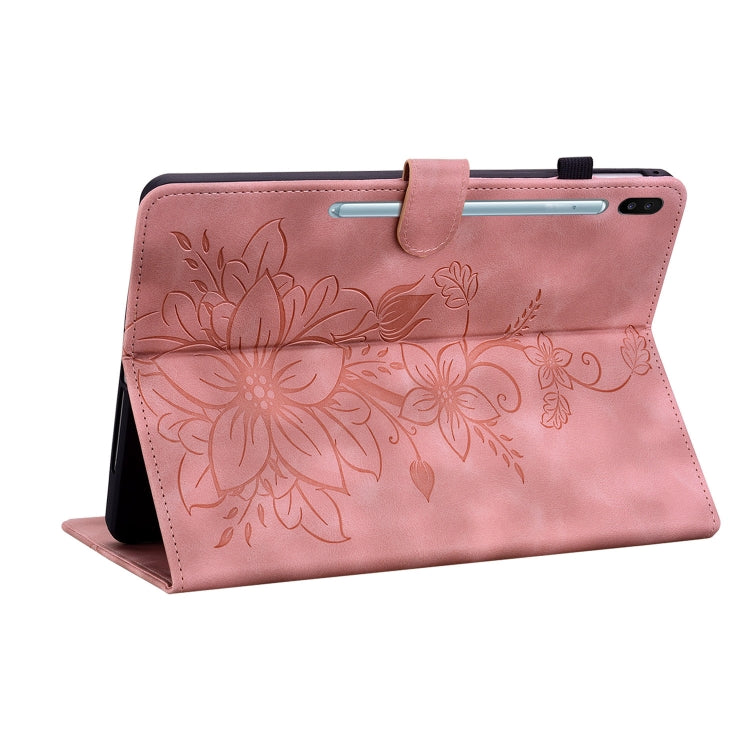 For Samsung Galaxy Tab S6 SM-T860 / SM-T865 Lily Embossed Leather Tablet Case with Pen