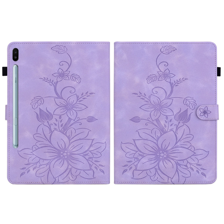 For Samsung Galaxy Tab S6 SM-T860 / SM-T865 Lily Embossed Leather Tablet Case with Pen