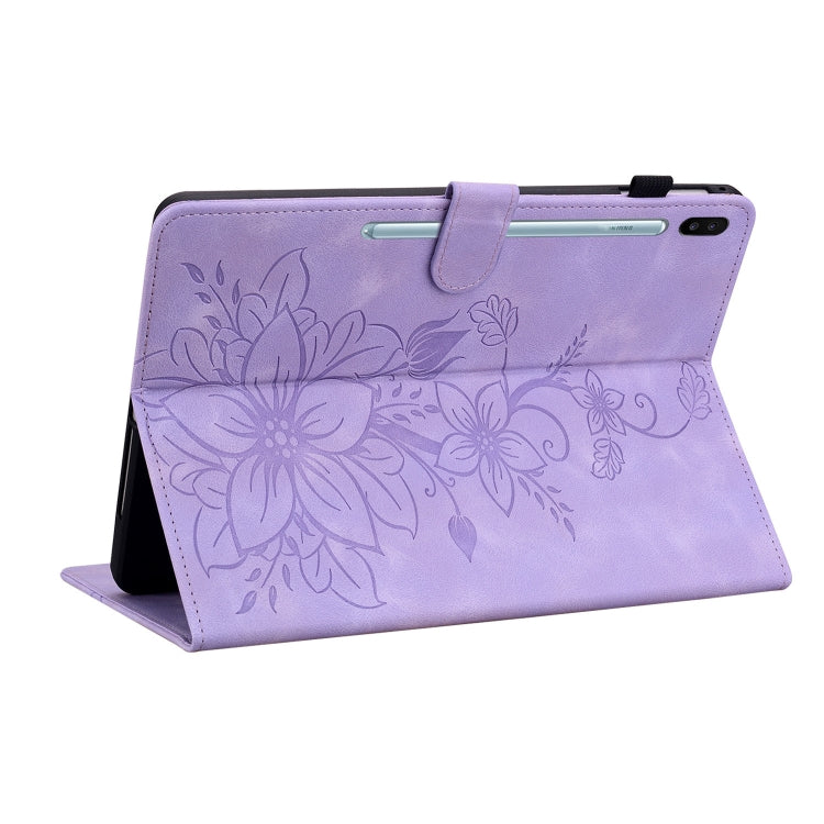 For Samsung Galaxy Tab S6 SM-T860 / SM-T865 Lily Embossed Leather Tablet Case with Pen