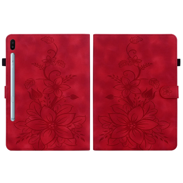 For Samsung Galaxy Tab S6 SM-T860 / SM-T865 Lily Embossed Leather Tablet Case with Pen