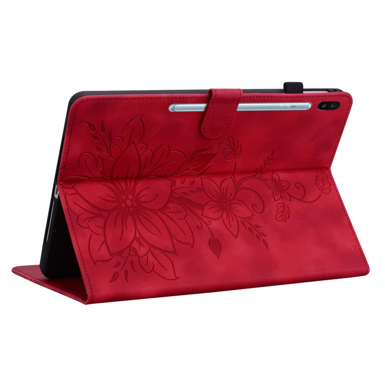 For Samsung Galaxy Tab S6 SM-T860 / SM-T865 Lily Embossed Leather Tablet Case with Pen