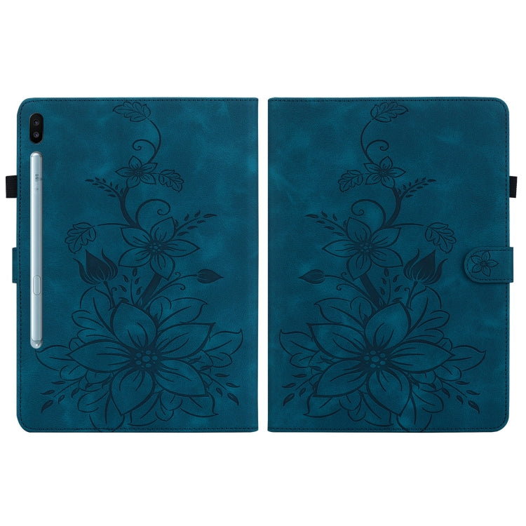 For Samsung Galaxy Tab S6 SM-T860 / SM-T865 Lily Embossed Leather Tablet Case with Pen
