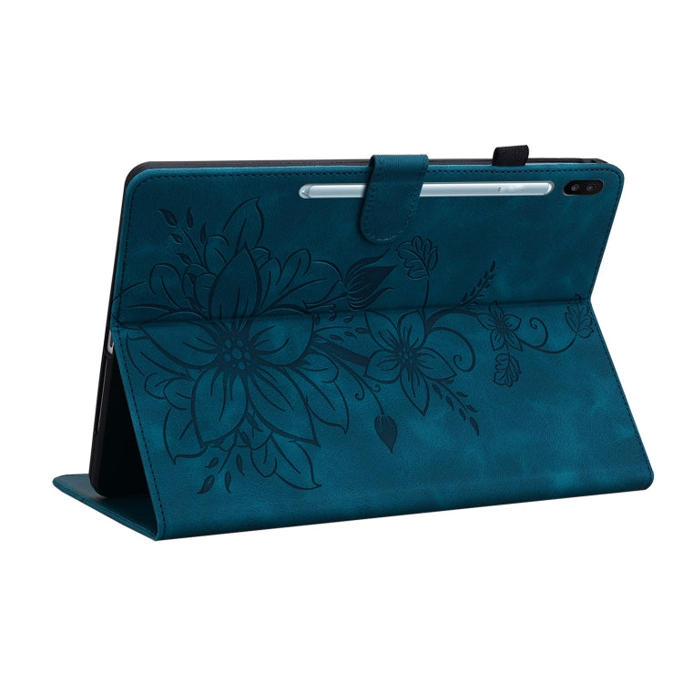 For Samsung Galaxy Tab S6 SM-T860 / SM-T865 Lily Embossed Leather Tablet Case with Pen