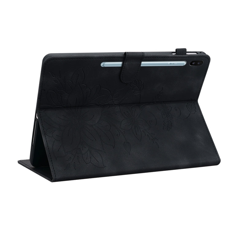 For Samsung Galaxy Tab S6 SM-T860 / SM-T865 Lily Embossed Leather Tablet Case with Pen