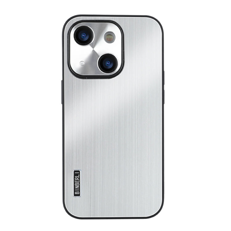 For iPhone 15 PC Hybrid Aluminum Alloy Brushed Shockproof Phone Case