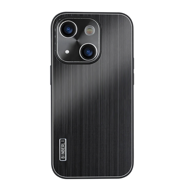 For iPhone 15 Plus PC Hybrid Aluminum Alloy Brushed Shockproof Phone Case