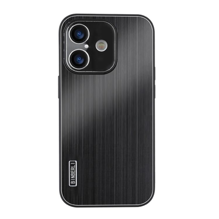 For iPhone 16 PC Hybrid Aluminum Alloy Brushed Shockproof Phone Case