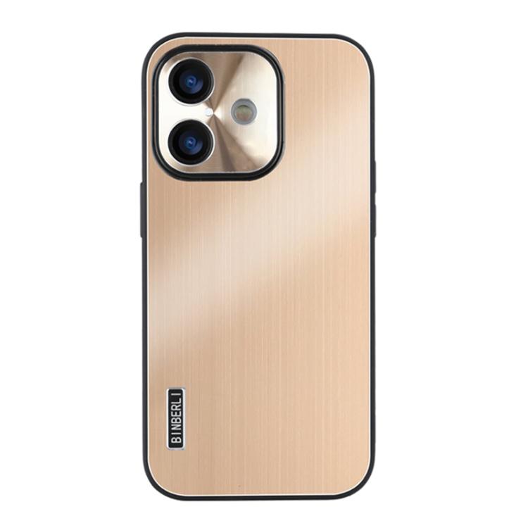 For iPhone 16 PC Hybrid Aluminum Alloy Brushed Shockproof Phone Case