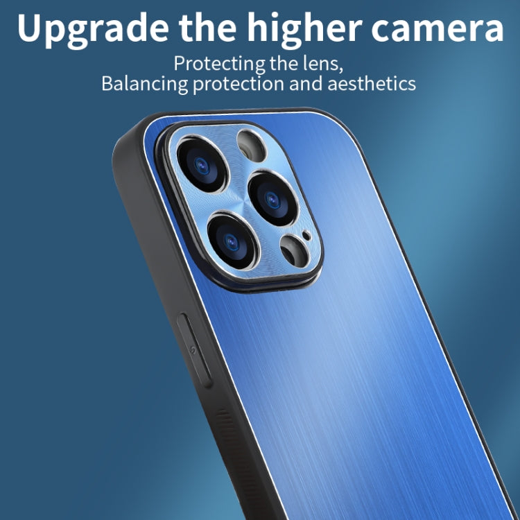 For iPhone 15 PC Hybrid Aluminum Alloy Brushed Shockproof Phone Case