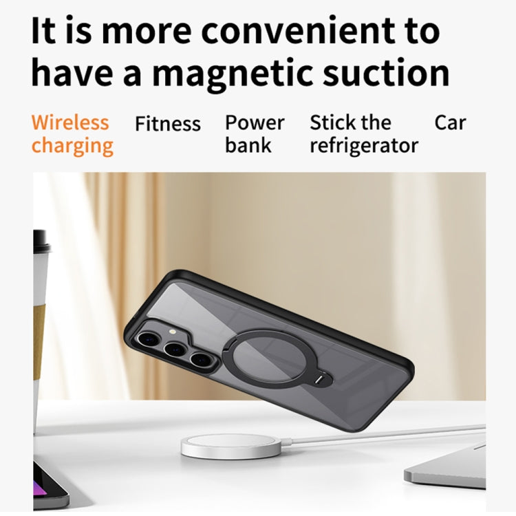 For Samsung Galaxy S23 5G Transparent MagSafe Magnetic Rotating Ring Holder Phone Case