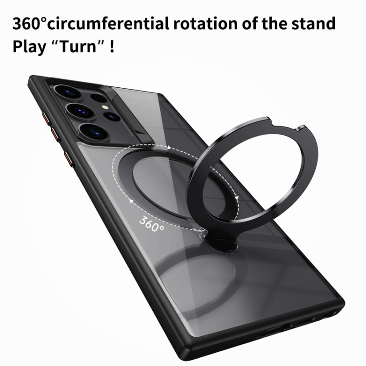 For Samsung Galaxy S23 Ultra 5G Transparent MagSafe Magnetic Rotating Ring Holder Phone Case