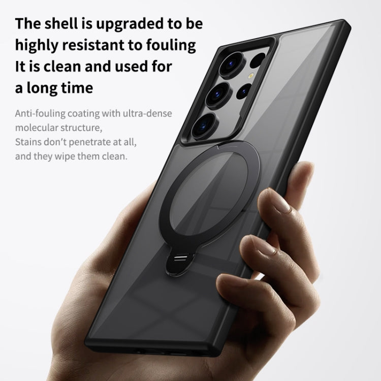 For Samsung Galaxy S23 Ultra 5G Transparent MagSafe Magnetic Rotating Ring Holder Phone Case