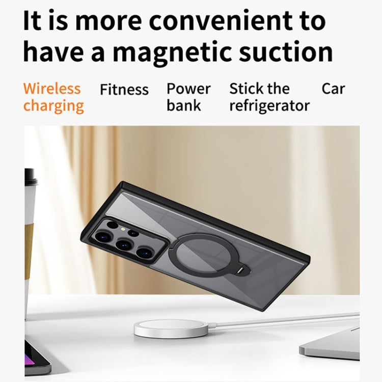 For Samsung Galaxy S23 Ultra 5G Transparent MagSafe Magnetic Rotating Ring Holder Phone Case