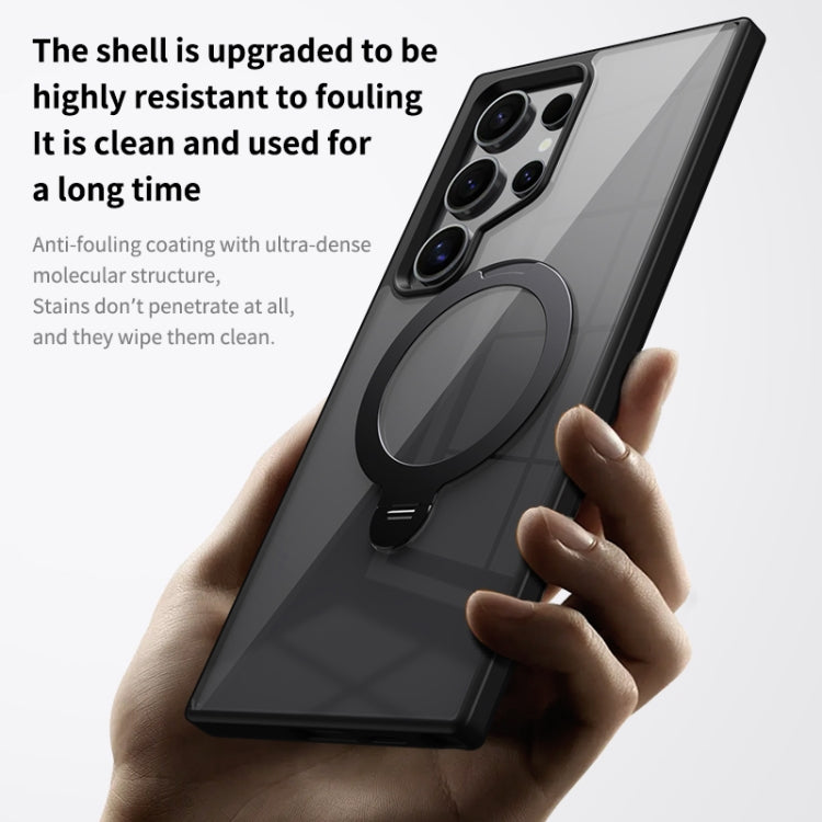 For Samsung Galaxy S24 Ultra 5G Transparent MagSafe Magnetic Rotating Ring Holder Phone Case