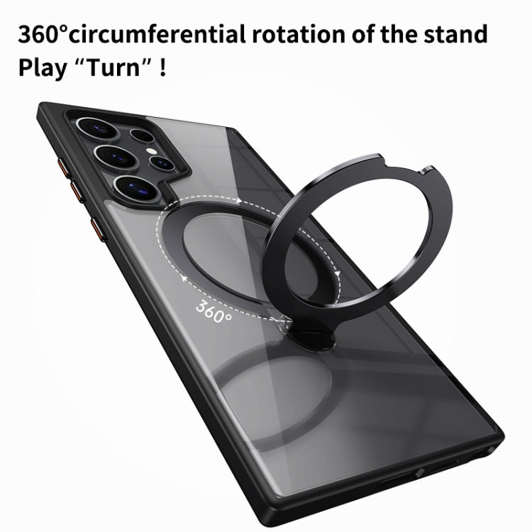 For Samsung Galaxy S24 Ultra 5G Transparent MagSafe Magnetic Rotating Ring Holder Phone Case
